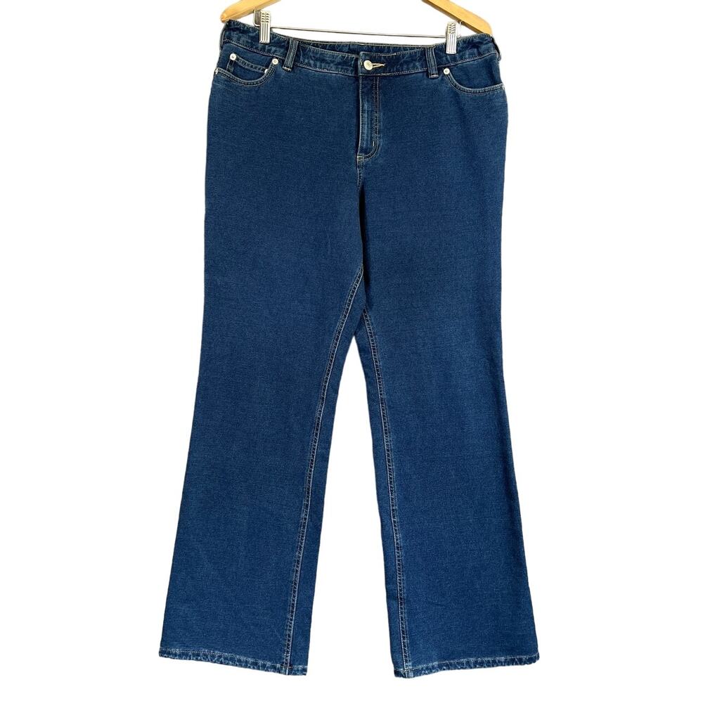 Lands End Jeans Womens's Size 16 Wide Leg Boot Medium Blue Soft Knit Denim